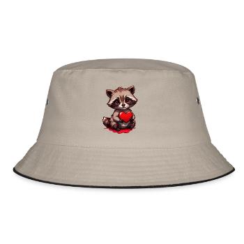 Verschenke den süßen Waschbären zum Valentinstag - Bucket Hat - Khaki/Schwarz - Vorne
