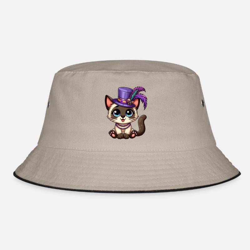 Süße Siamkatze Mardi Gras Comic - Bucket Hat - Khaki/Schwarz