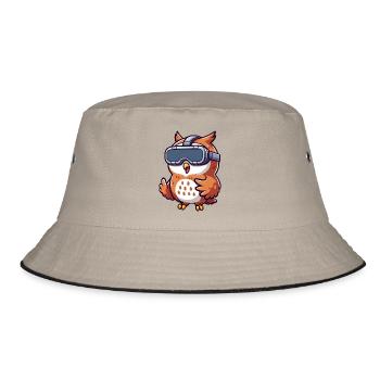 Süße Comic Eule mit VR Brille Virtuelle Realität - Bucket Hat - Khaki/Schwarz - Vorne