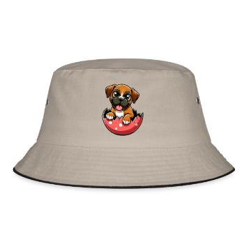 Buntes Boxer-Hund Osterei Schlüpf Design - Bucket Hat - Khaki/Schwarz - Vorne