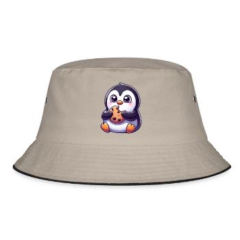 Pinguin Cookie Süßer Nachtisch Keks - Bucket Hat - Khaki/Schwarz - Vorne