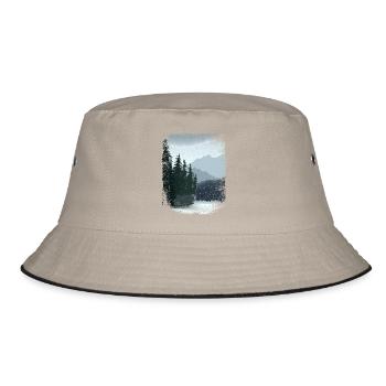 dark forest and mountains with frayed edge - Bucket Hat - khaki/black - Front