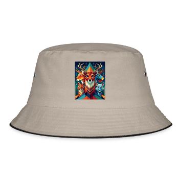 Geometric Forest Animals - Bucket Hat - khaki/black - Front