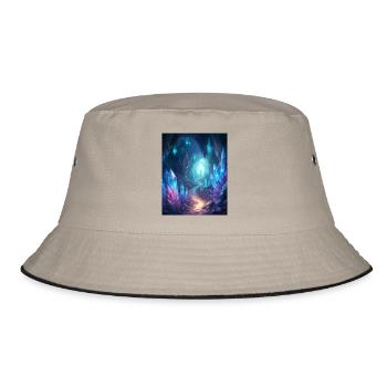a cave filled with glowing crystals - Bucket Hat - khaki/black - Front