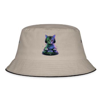 Kitten DJ 🎧 - Bucket Hat - khaki/black - Front