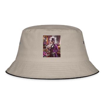 Dinos edler Dinosaurier mit Melone - Bucket Hat - Khaki/Schwarz - Vorne