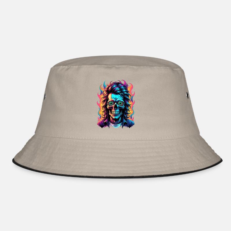 Neon Skull with Vibrant Flames Bucket Hat