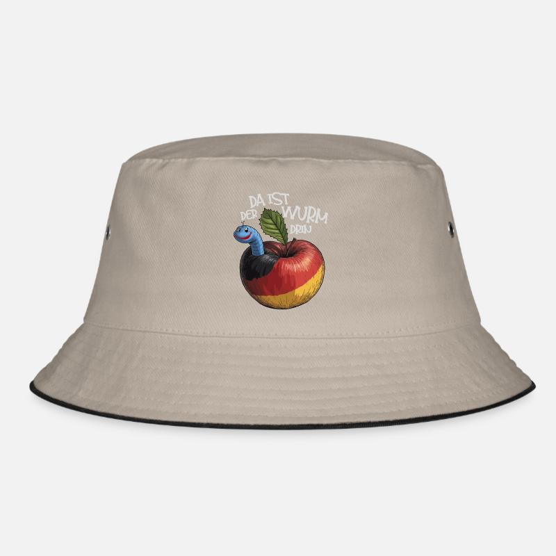 Wurm im Apfel mit Spruch - Bucket Hat - Khaki/Schwarz