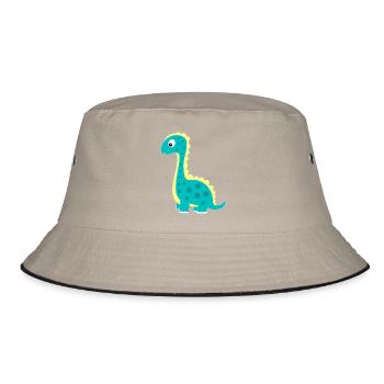 Kuscheliger Dinosaurier Glücksbringer - Bucket Hat - Khaki/Schwarz - Vorne