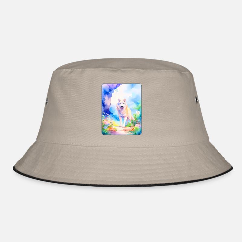 White wolf surrounded by flowers - Bucket Hat - khaki/black