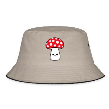 Champignon Heureux Mignon Visage Souriant Kawaii - Bob - kaki/noir - Devant