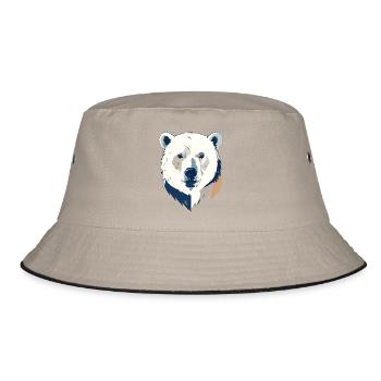 Polarbär Eisbär Kopf Zeichnung Kopfdesign Motiv - Bucket Hat - Khaki/Schwarz - Vorne