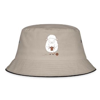 Sheep Knitter Wool and Needles - Bucket Hat - khaki/black - Front
