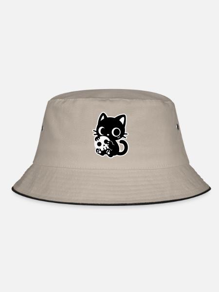 Cute Scary Cat with Skull | Kawaii Spooky Mot - Bucket Hat - khaki/black - Front