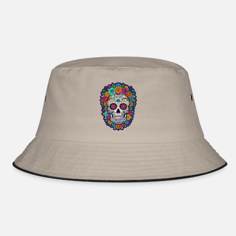 Mexican skull sugar skull flowers Bucket Hat