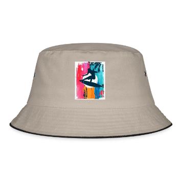 Surf Silhouette in Tropical Sunset - Bucket Hat - khaki/black - Front