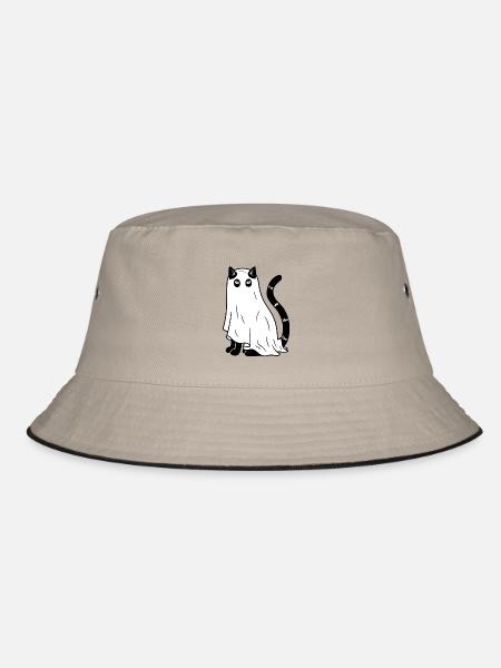 Halloween Katze Gespenst - SW - Bucket Hat - Khaki/Schwarz
