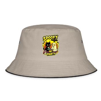 🎃 Gruselige Party – Halloween 2 Katzen-Hund-Eule - Bucket Hat - Khaki/Schwarz - Vorne