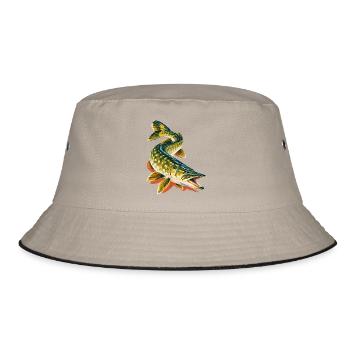 Hecht Angeln Raubfisch Hechtangler Geschenk - Bucket Hat - Khaki/Schwarz - Vorne