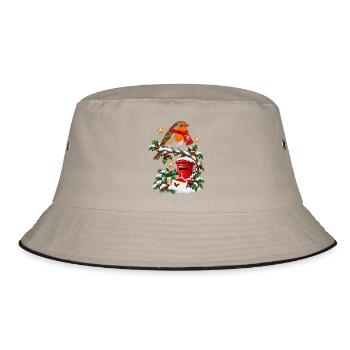 Weihnachts-Robin und roter Briefkasten - Bucket Hat - Khaki/Schwarz - Vorne