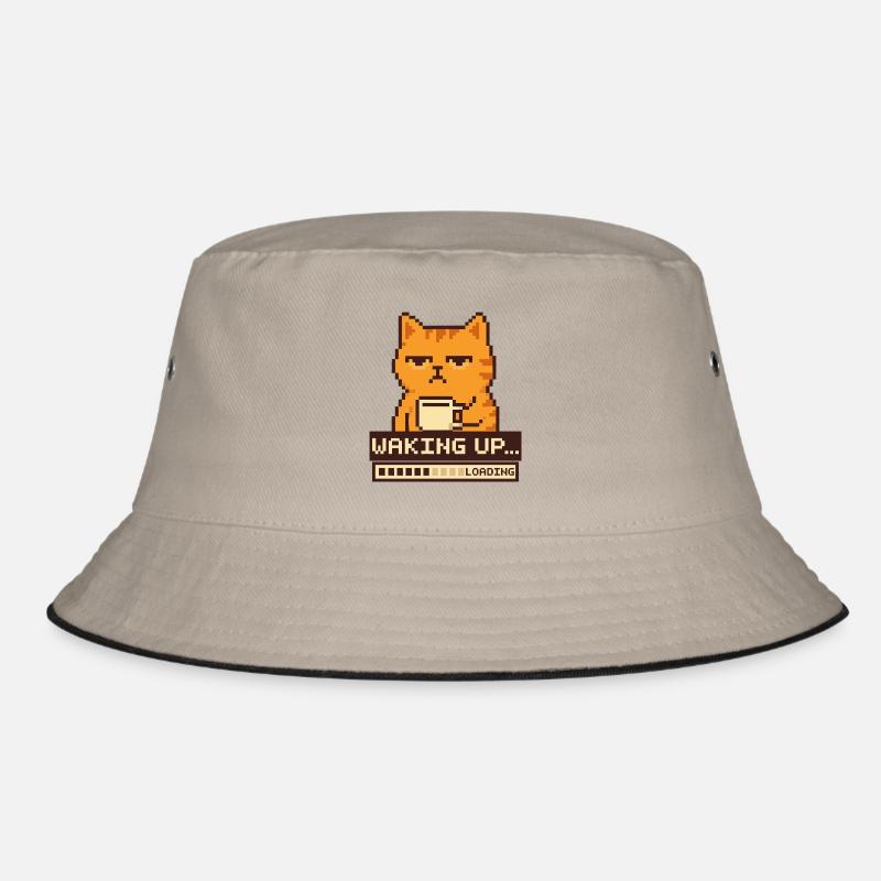 Waking Up Loading – Pixel Cat Funny Bucket Hat