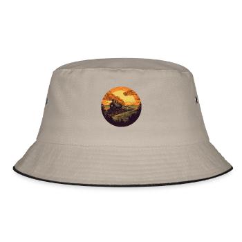 Retro Dampflok im Sonnenuntergang - Bucket Hat - Khaki/Schwarz - Vorne