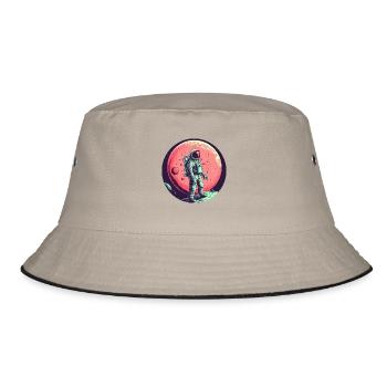 Astronaut und Roter Mond - Weltraum Erkundung - Bucket Hat - Khaki/Schwarz - Vorne