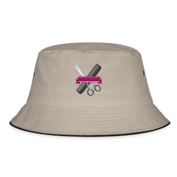 Friseurschere mit Kamm und lila Band - Bucket Hat - Khaki/Schwarz - Vorne