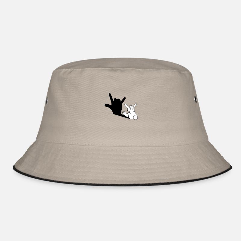 Rabbit Love Hand Shadow - Bucket Hat - khaki/black