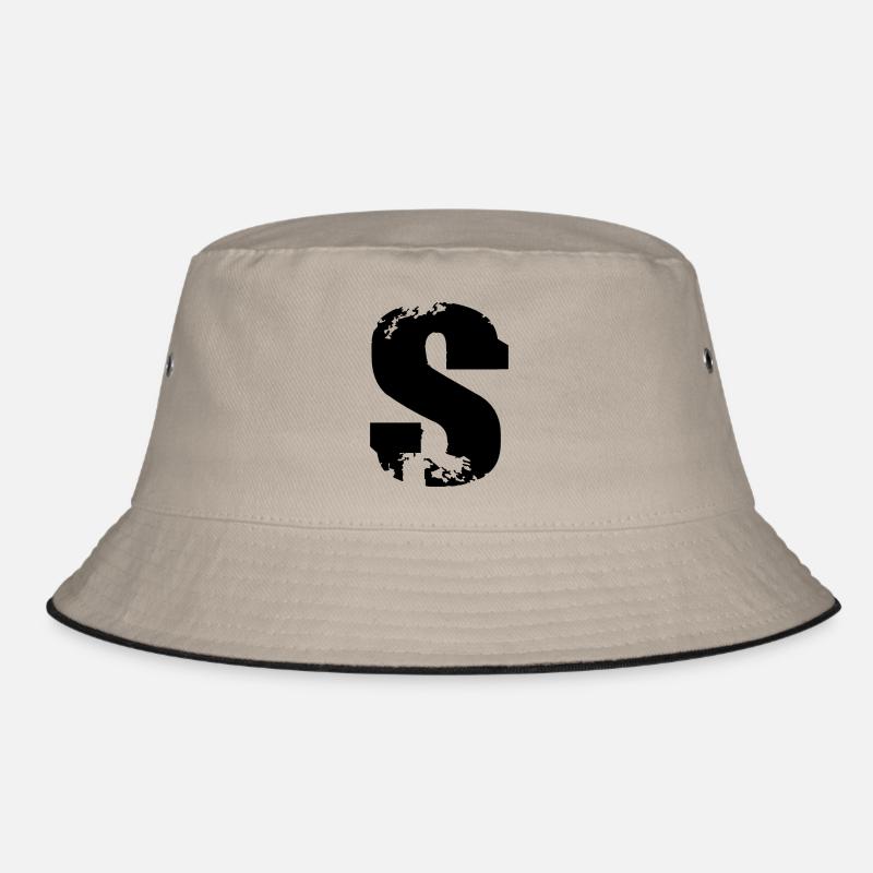 S - Buchstabe - Bucket Hat - Khaki/Schwarz