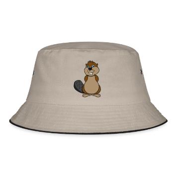 Biber suess lieb frech Holz Damm Wasser Wald Tier - Bucket Hat - Khaki/Schwarz - Vorne