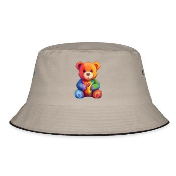Rainbow Heart Bear Plush - Bucket Hat - khaki/black - Front