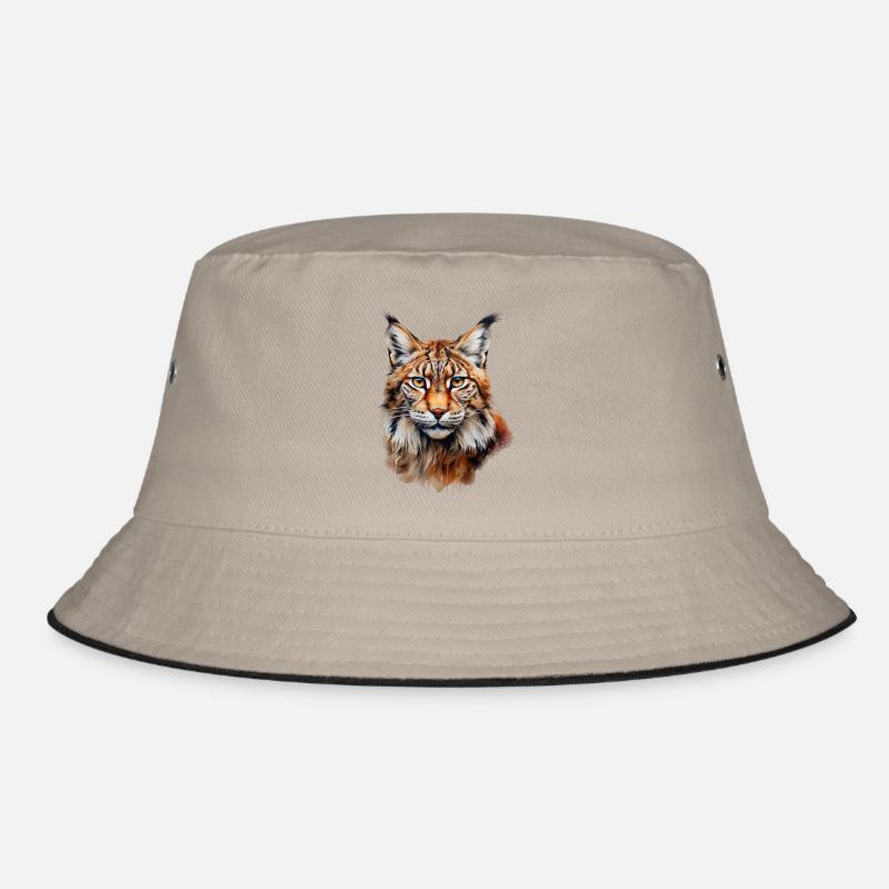 Luchs Portrait – Wildtier Design - Bucket Hat - Khaki/Schwarz