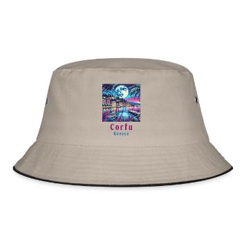 Corfu Greece moonlight design - Bucket Hat - khaki/black - Front