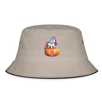 Unicorn Pumpkin Fall 3 - Third Birthday - Bucket Hat - khaki/black - Front