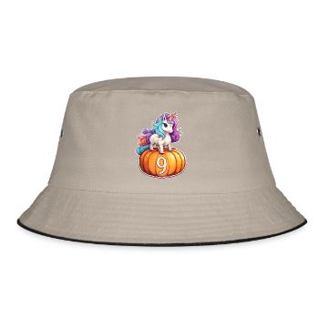 Unicorn Pumpkin Autumn 9 – ninth birthday - Bucket Hat - khaki/black - Front