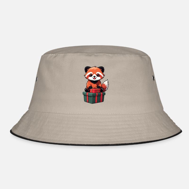 Cute red panda celebrating Christmas. Bucket Hat