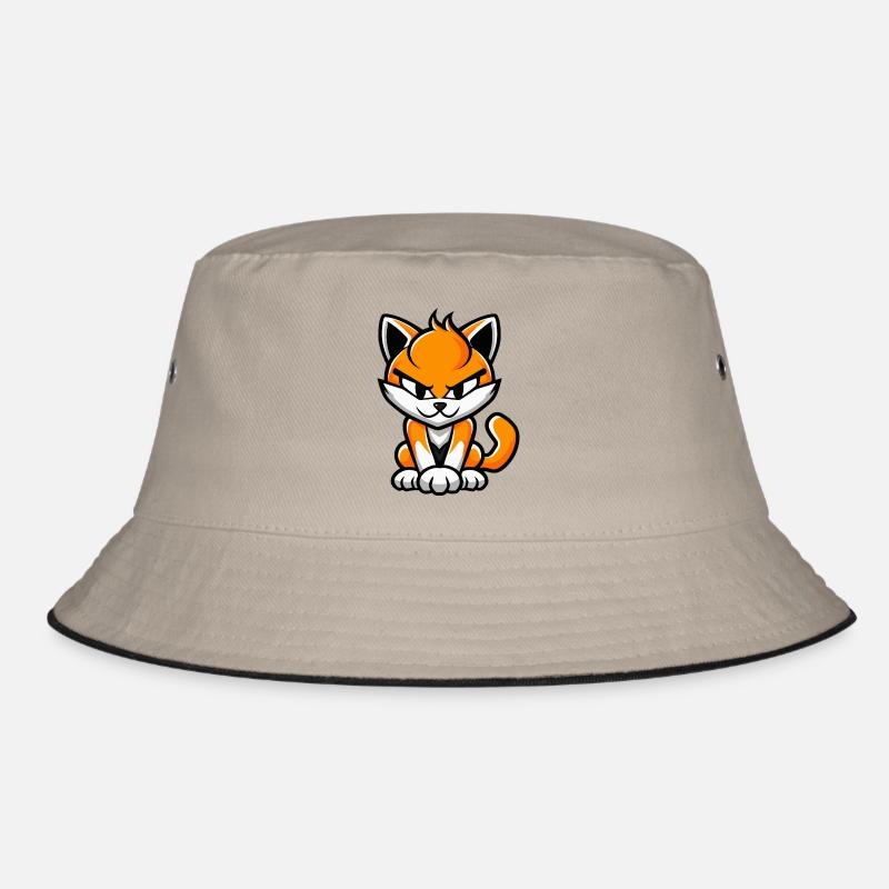 Katze Comic - Bucket Hat - Khaki/Schwarz