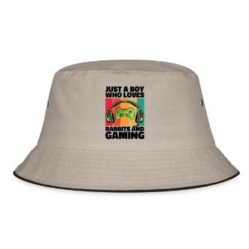 Gamer & Rabbits: Video Games & Leaping Adventure - Bucket Hat - khaki/black - Front