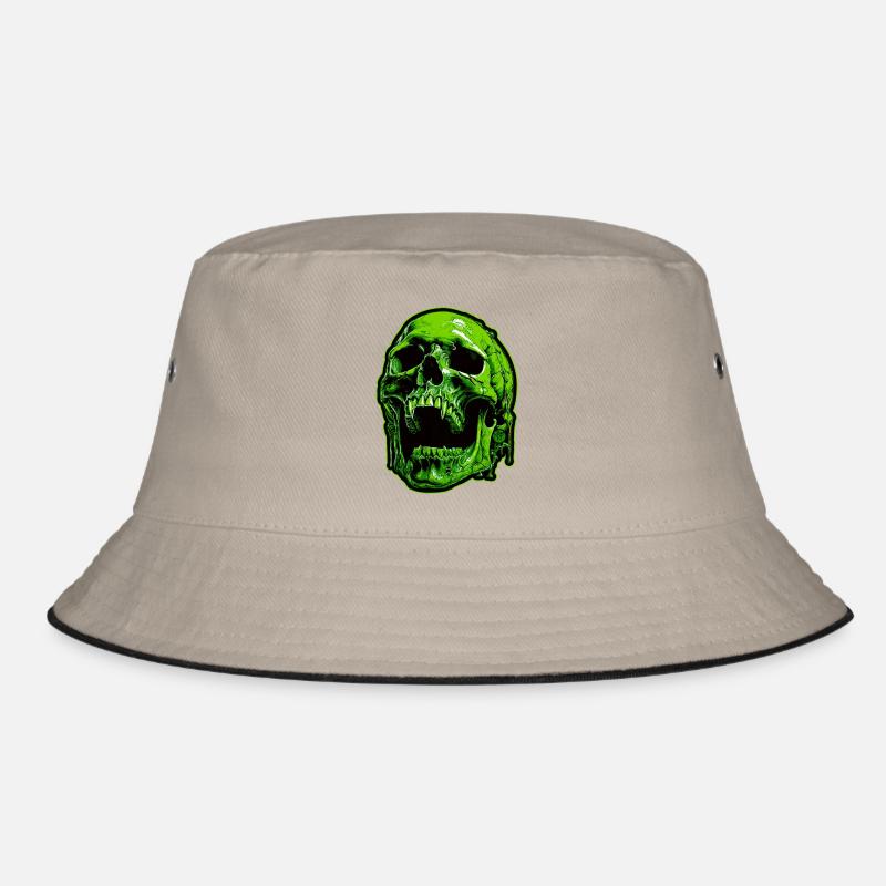Green Vampire Skull - Bucket Hat - khaki/black