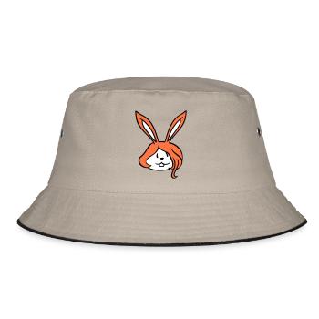 Hase Mädchen Hübsche Frau Häsin Süß lange Haare - Bucket Hat - Khaki/Schwarz - Vorne
