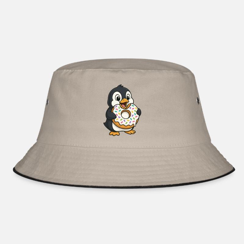 Cute Penguin with Donut Dessert Snacking Bucket Hat