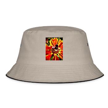 Hummel auf Sonnenhut - Bucket Hat - Khaki/Schwarz - Vorne