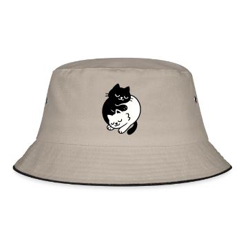 Ying-Yang Cats #2 - Bucket Hat - Khaki/Schwarz - Vorne