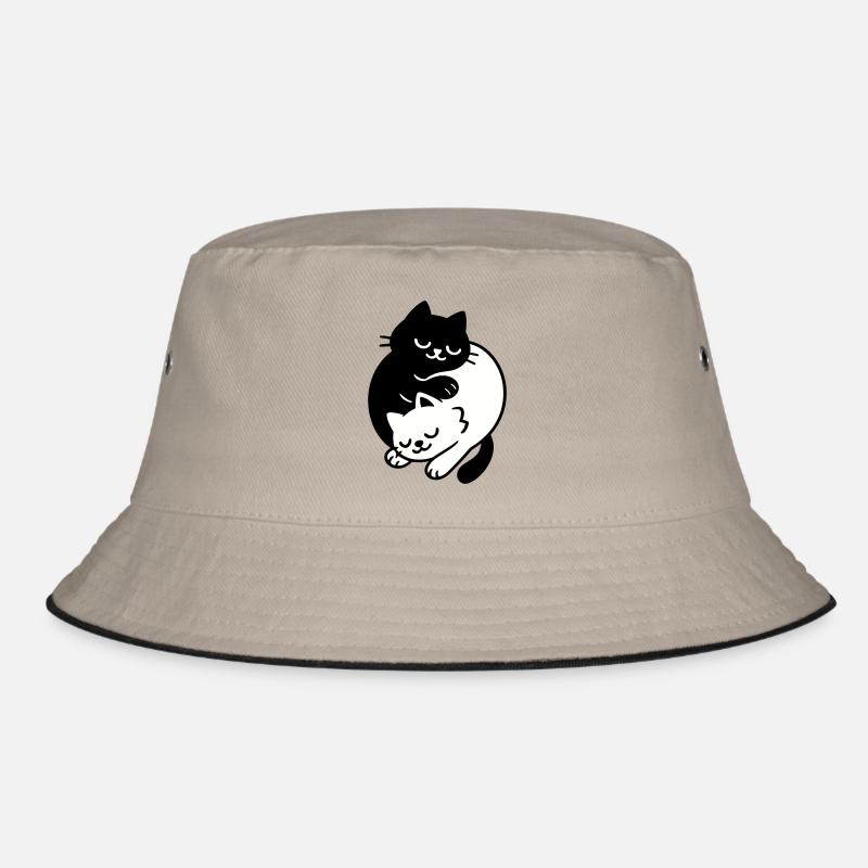 Ying-Yang Cats #2 - Bucket Hat - khaki/black