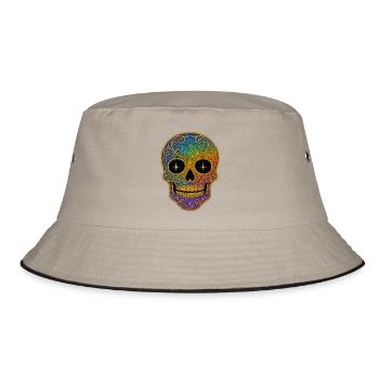 Regenbogen Totenkopf Design - Bucket Hat - Khaki/Schwarz - Vorne