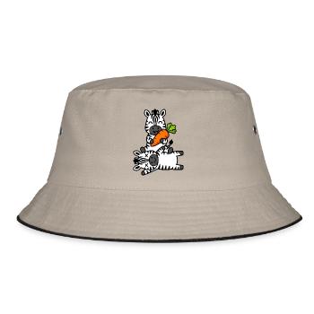 Cute Zebra Friends with Carrot Fun - Bucket Hat - khaki/black - Front