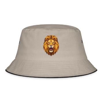 Geometrischer Brüllender Löwenkopf Low Poly Kunst - Bucket Hat - Khaki/Schwarz - Vorne