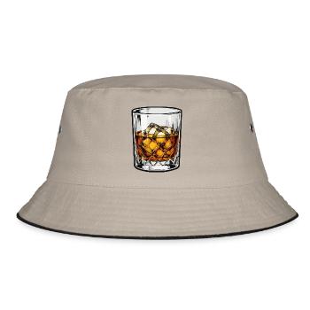 Whiskeyglas mit Eis Retro Illustration - Bucket Hat - khaki/black - Front