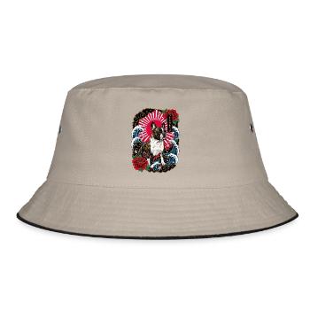 Französische Bulldogge im Japanischen Tattoo Stil - Bucket Hat - Khaki/Schwarz - Vorne